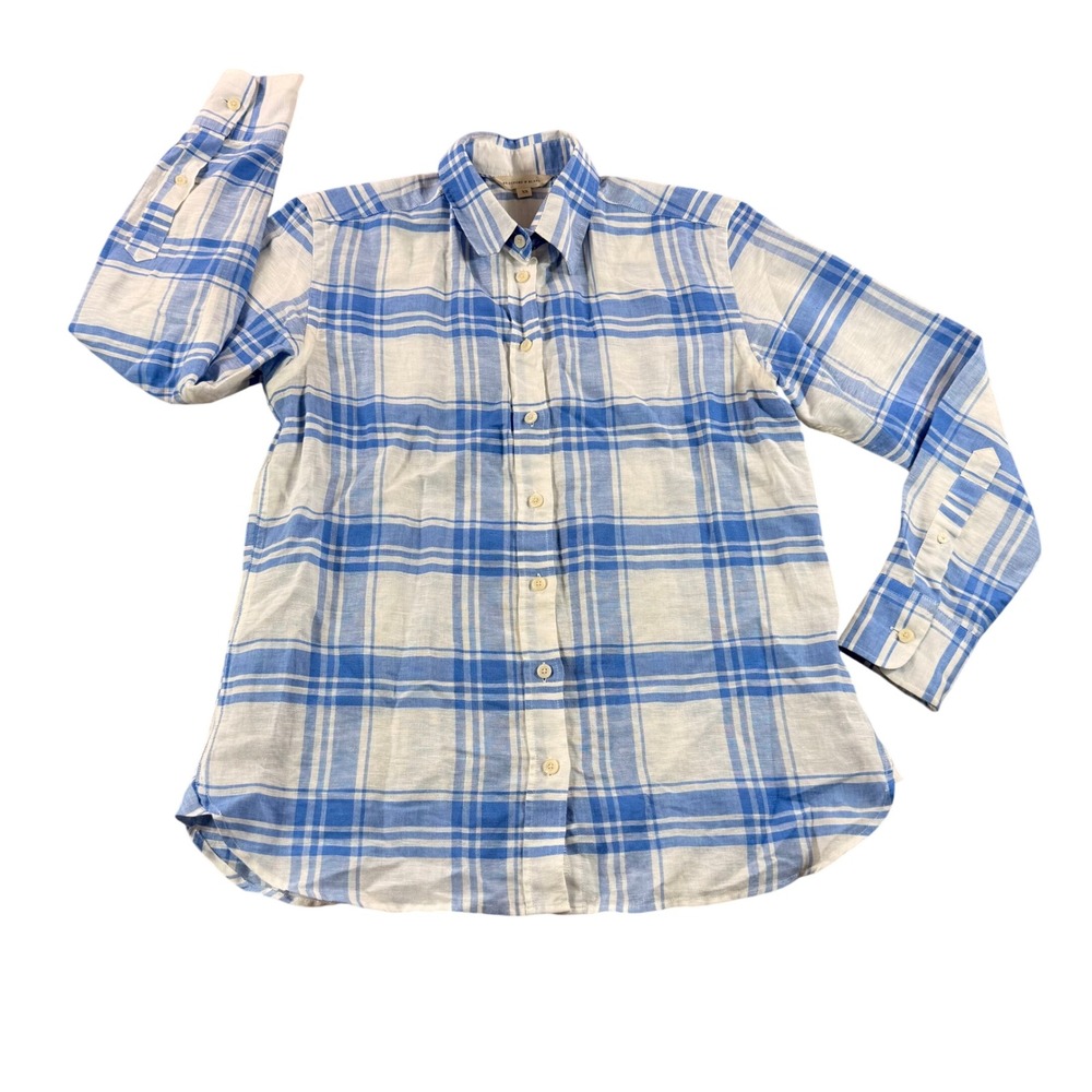 NWOT‎ Beaufort & Blake Portugal Plaid Linen Minimalist Summer Classic Shirt XS
